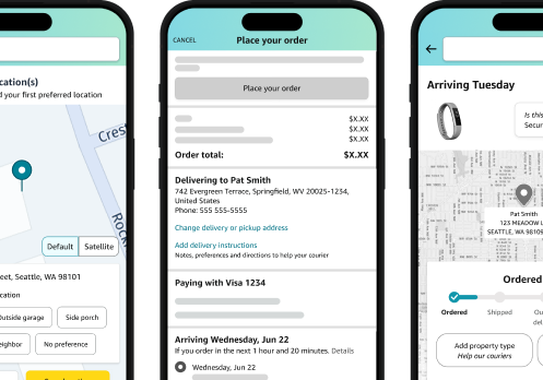 3 phone mockups of Amazon delivery instructions