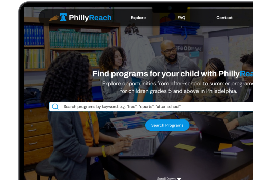 Mockup of program finder website page
