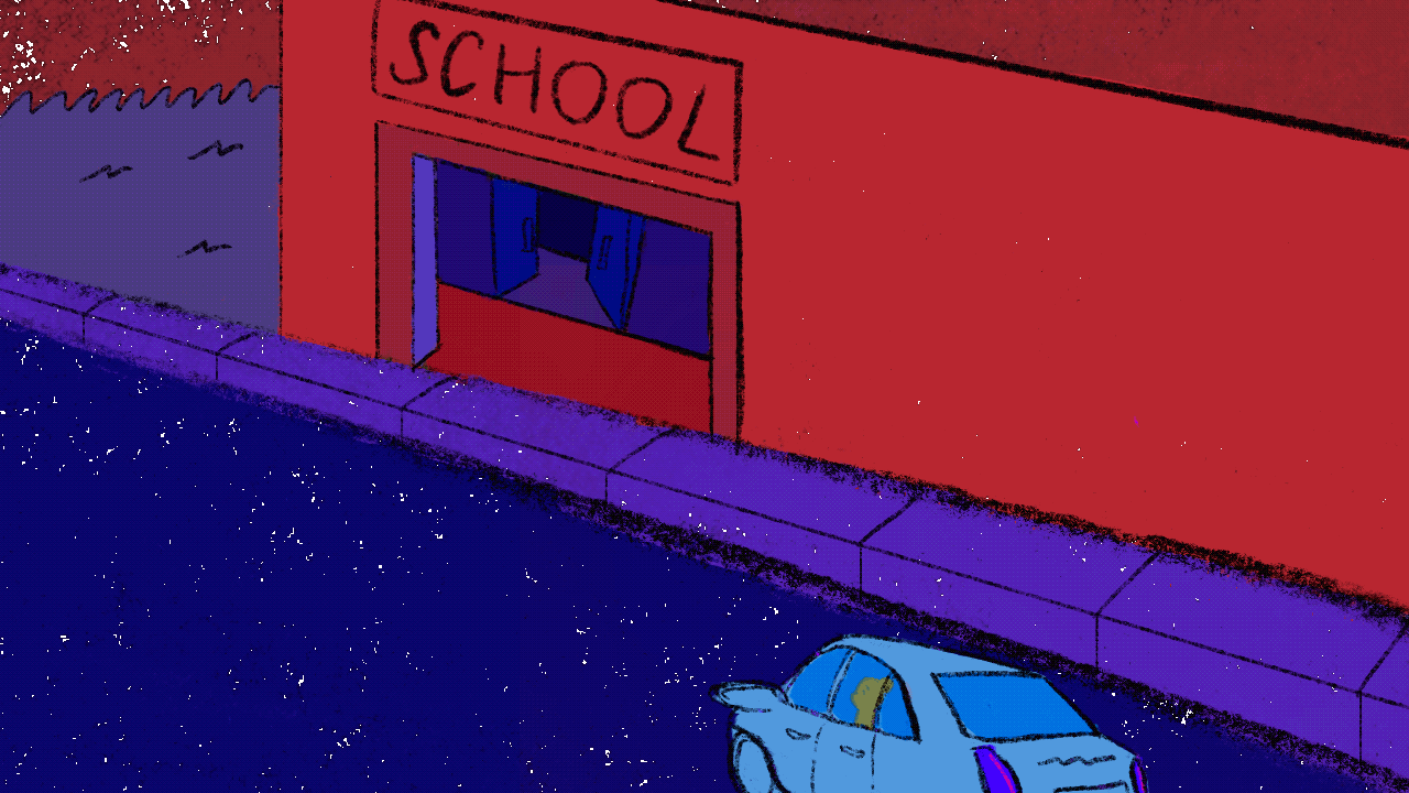 Stressed yellow bear going to school