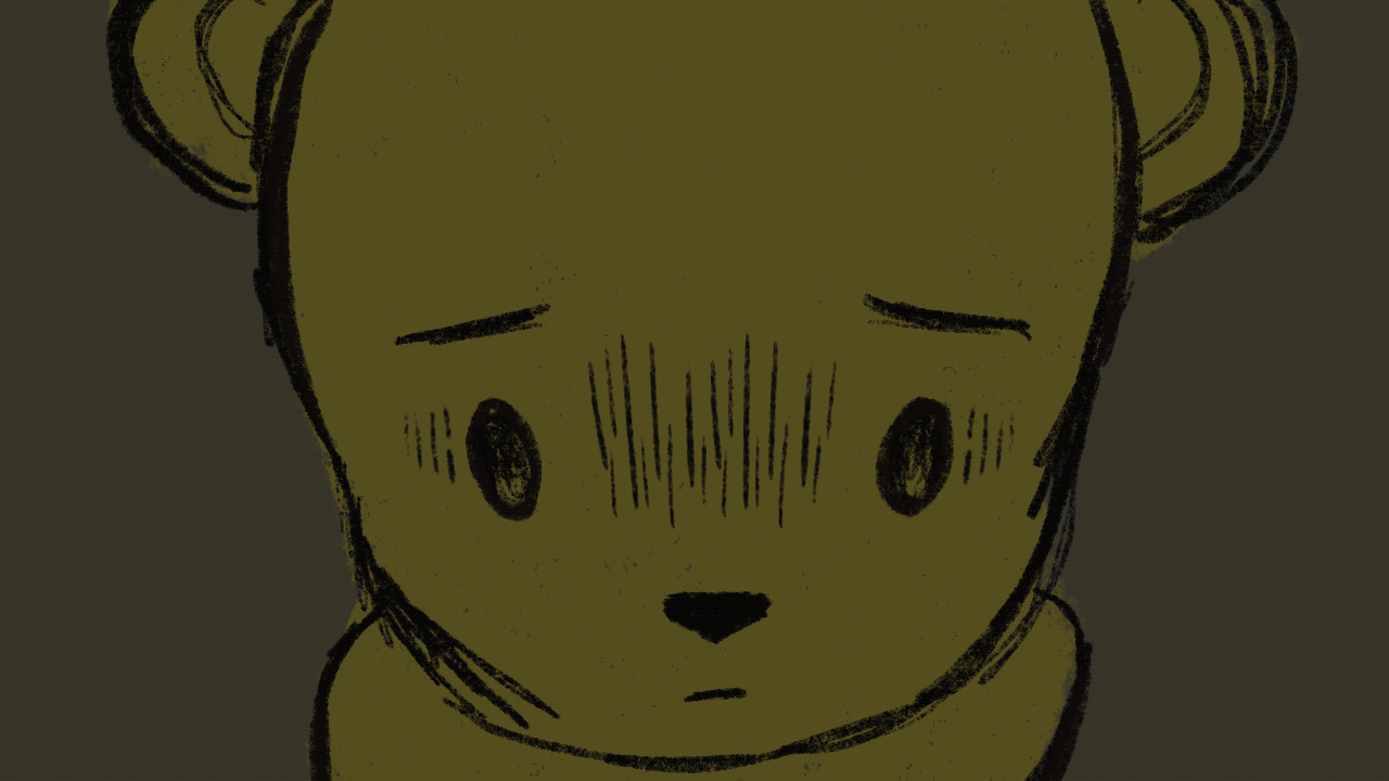 Stressed yellow bear looking up
