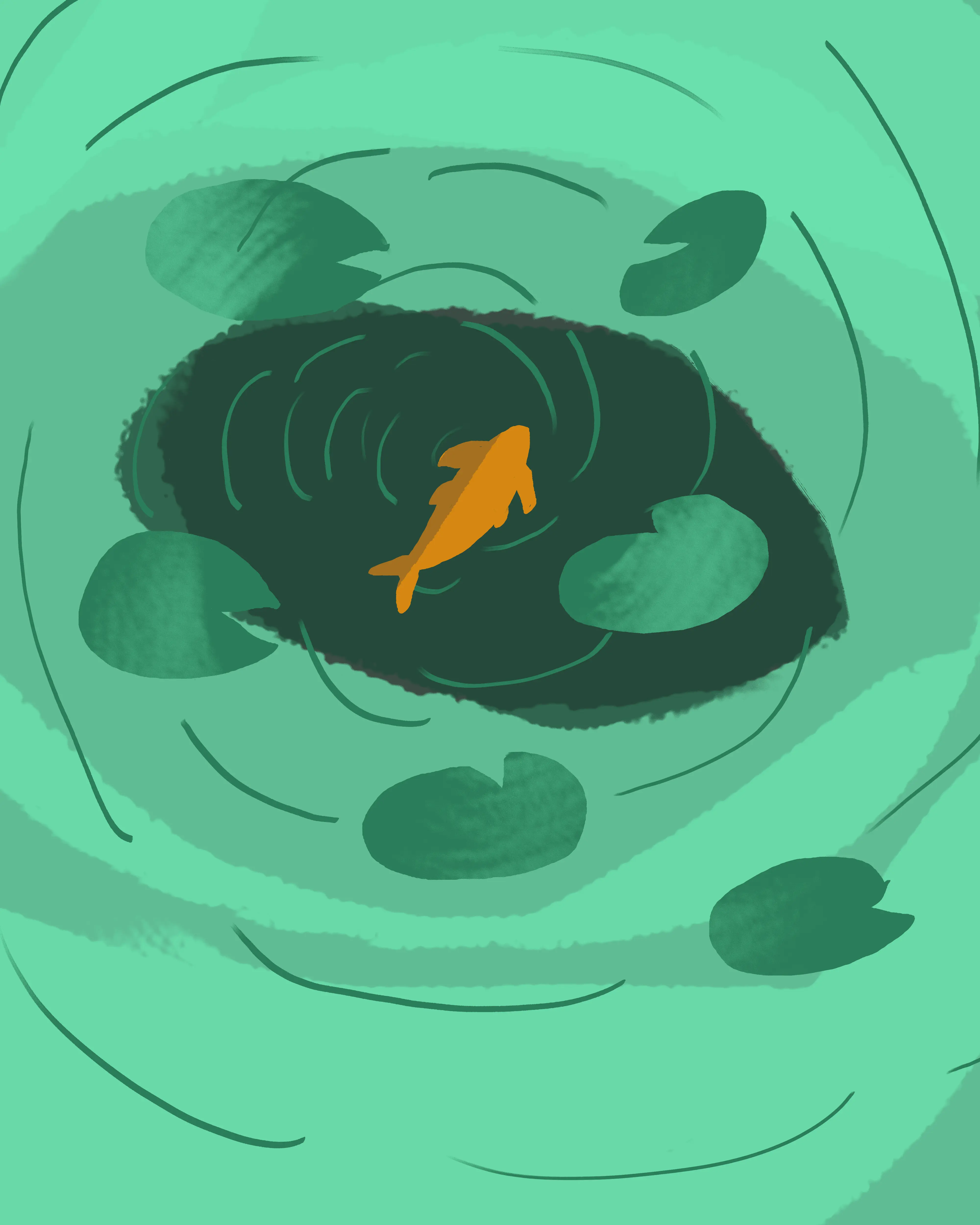 Goldfish in green pond