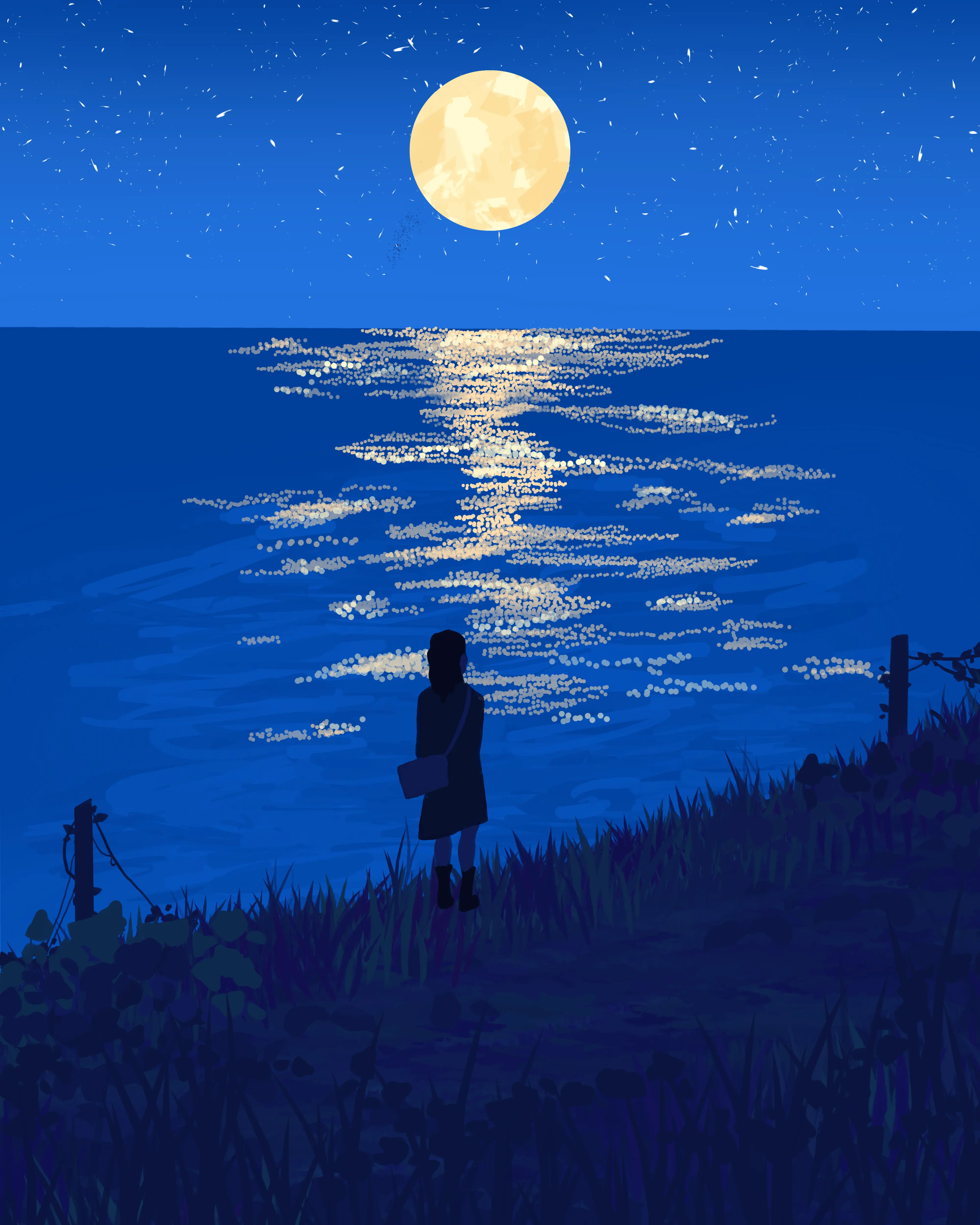 Girl seeing moon view